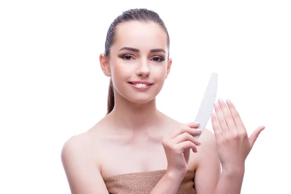 Woman in beauty concept with nail file — Stock Photo, Image