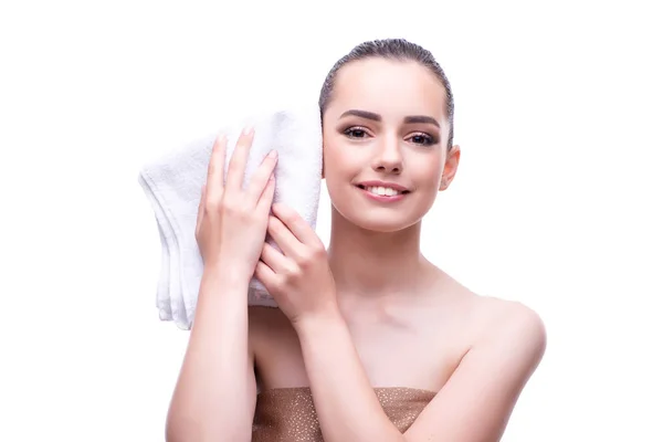 Kobieta w piękno pojęcie ręcznik z wanną z hydromasażem — Zdjęcie stockowe