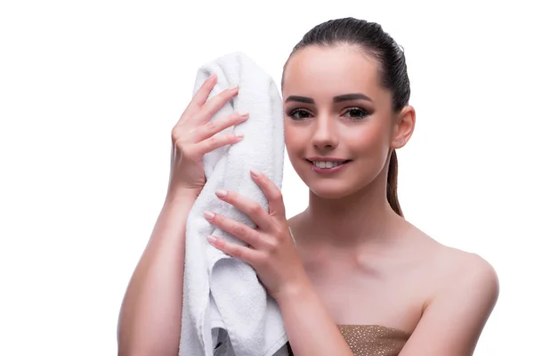 Γυναίκα στην έννοια της ομορφιάς με Μπανιέρα πετσέτα — Φωτογραφία Αρχείου