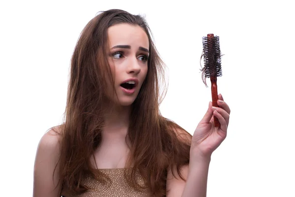 Γυναίκα ομορφιά έννοια χτενίζει τα μαλλιά απώλεια loosig — Φωτογραφία Αρχείου
