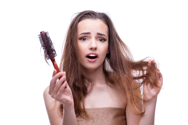 Kobieta w piękno pojęcie Czesanie włosów loosig — Zdjęcie stockowe