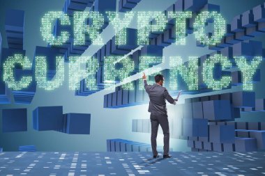 Engelleme zinciri kripto para birimi kavramında iş adamı