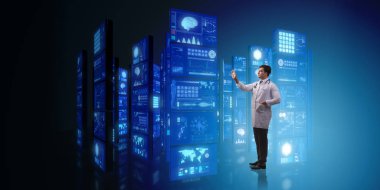 Doktorun teletıp konsepti düğmelere basıyor