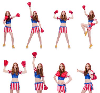 Amerikan sembollü kadın boksör.