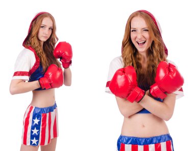 Amerikan sembollü kadın boksör.