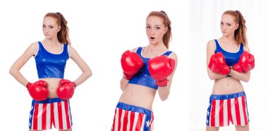 Amerikan sembollü kadın boksör.