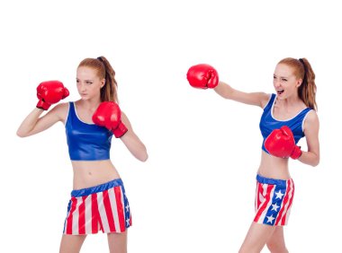 Amerikan sembollü kadın boksör.