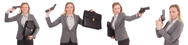 Businesswoman with gun isolated on white — Stock Photo, Image