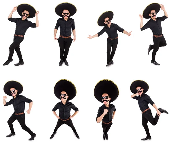 Meksika şapkası takan komik bir adam beyaz şapkalı.