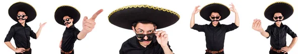 Смішний чоловік в мексиканському сомбреро капелюсі ізольований на білому — стокове фото