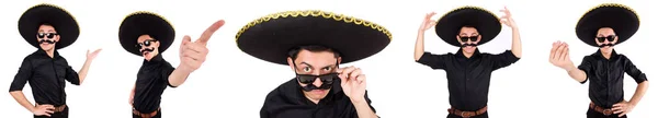 Funny man wearing mexican sombrero hat isolated on white — Stock Photo, Image