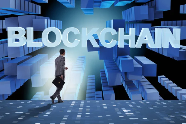 Engelleme zinciri kripto para birimi kavramında iş adamı