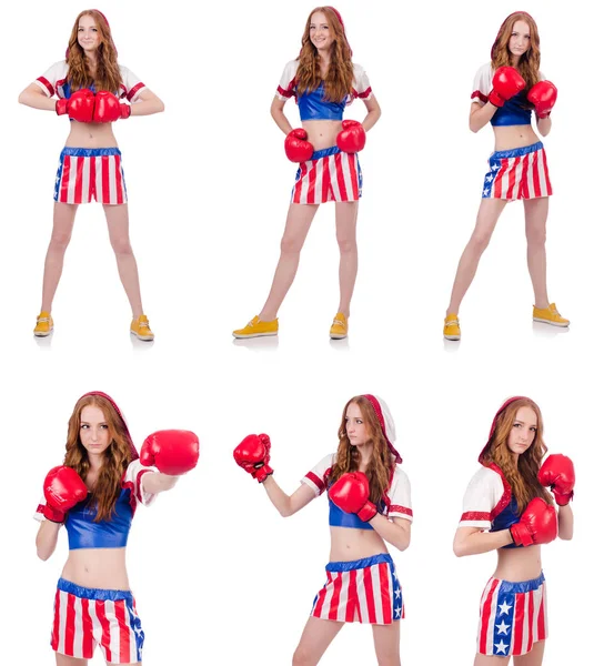 Amerikan sembollü kadın boksör.