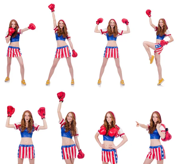 Amerikan sembollü kadın boksör.