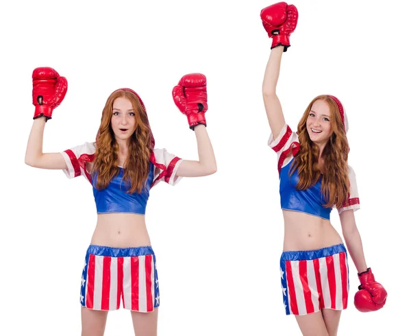 미국의 상징으로 군복을 입은 여자 권투 선수 — 스톡 사진