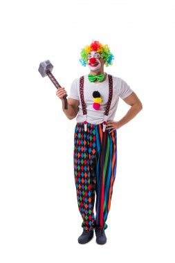 Beyaz arka planda çekici olan komik bir palyaço.