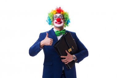 Beyaz arka planda izole komik palyaço işadamı