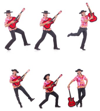 gitar üzerinde beyaz izole olan adam