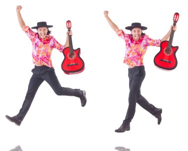 gitar üzerinde beyaz izole olan adam