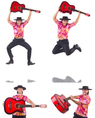 gitar üzerinde beyaz izole olan adam