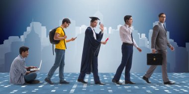 Erkeklerin aşamalarda ilerlediği iş konsepti