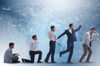 Erkeklerin aşamalarda ilerlediği iş konsepti