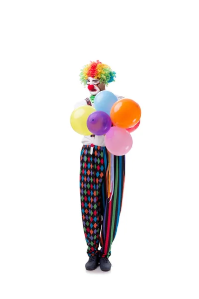 Rolig clown med ballonger isolerade på vit bakgrund — Stockfoto