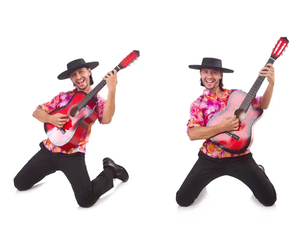 Man wearing sombrero with guitar — Stock Photo, Image