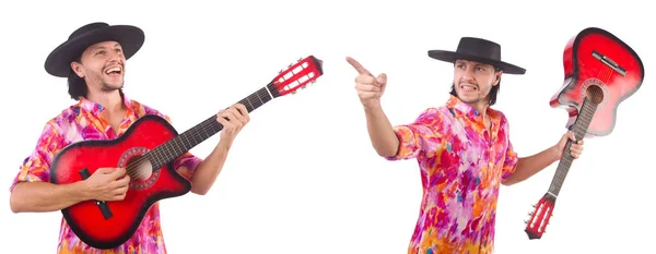 Man wearing sombrero with guitar — Stock Photo, Image