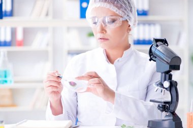 Bir laboratuarda deney yapan kadın bir bilim adamı.