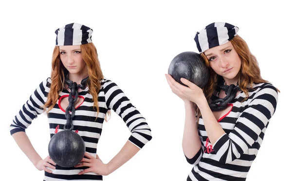 Prisoner in striped uniform on white — Stock Photo, Image