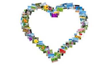 Doğa fotoğrafları yapılmış kalp şekli