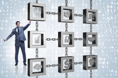 Engelleme zinciri kripto para birimi kavramında iş adamı