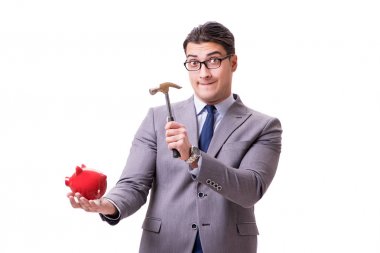 Kumbarayı dağıtan işadamı beyaz arkaplanı izole etti