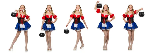 Woman in Oktoberfest concept on white — Stock Photo, Image