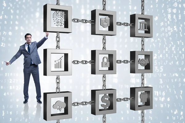 Engelleme zinciri kripto para birimi kavramında iş adamı