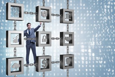 Engelleme zinciri kripto para birimi kavramında iş adamı