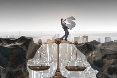 Adalet kavramında işadamının elinde dolar işareti var