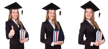 Genç mezun üzerine beyaz izole