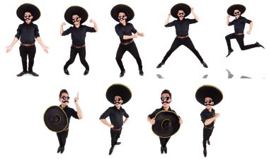 Meksika şapkası takan komik bir adam beyaz şapkalı.