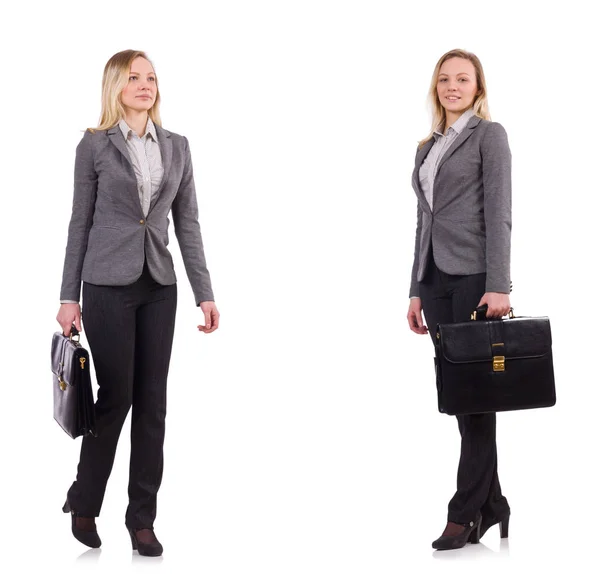 Businesswoman in gray suit isolated on white — Stock Photo, Image