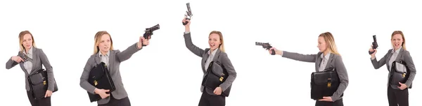 Bizneswoman z pistoletu na białym tle — Zdjęcie stockowe