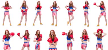 Amerikan sembollü kadın boksör.