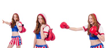 Amerikan sembollü kadın boksör.