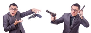 Beyaz silahlı komik iş adamı.
