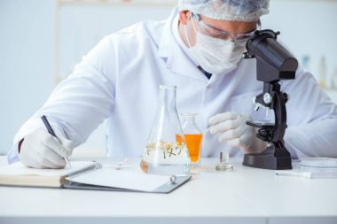 Laboratuvarda parfüm karıştıran bir kimyager.