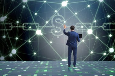 Engelleme zinciri kripto para birimi kavramında iş adamı