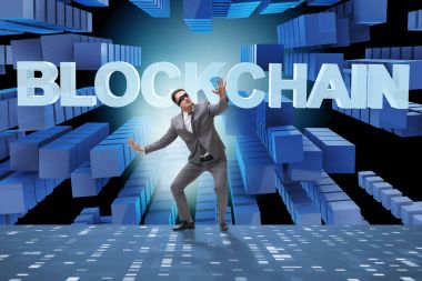 Engelleme zinciri kripto para birimi kavramında iş adamı