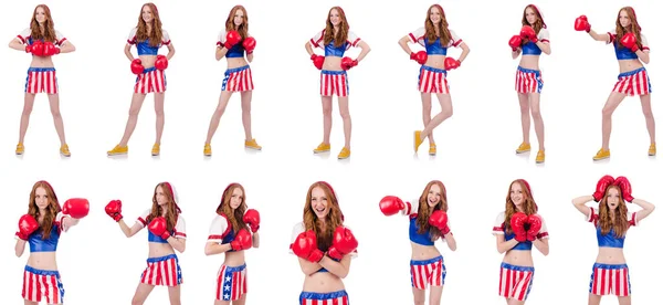 Amerikan sembollü kadın boksör.