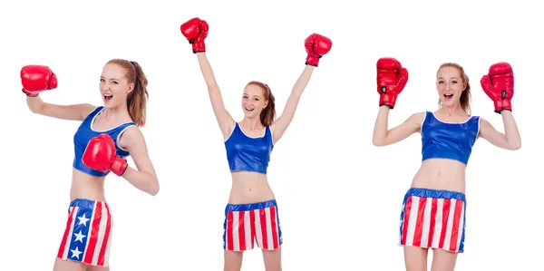 身着美国符号制服的女拳击手 — 图库照片
